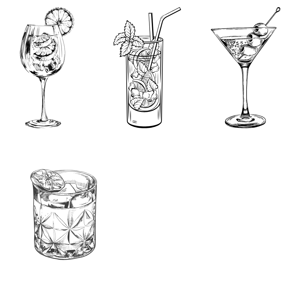 Illustrations of classic cocktails